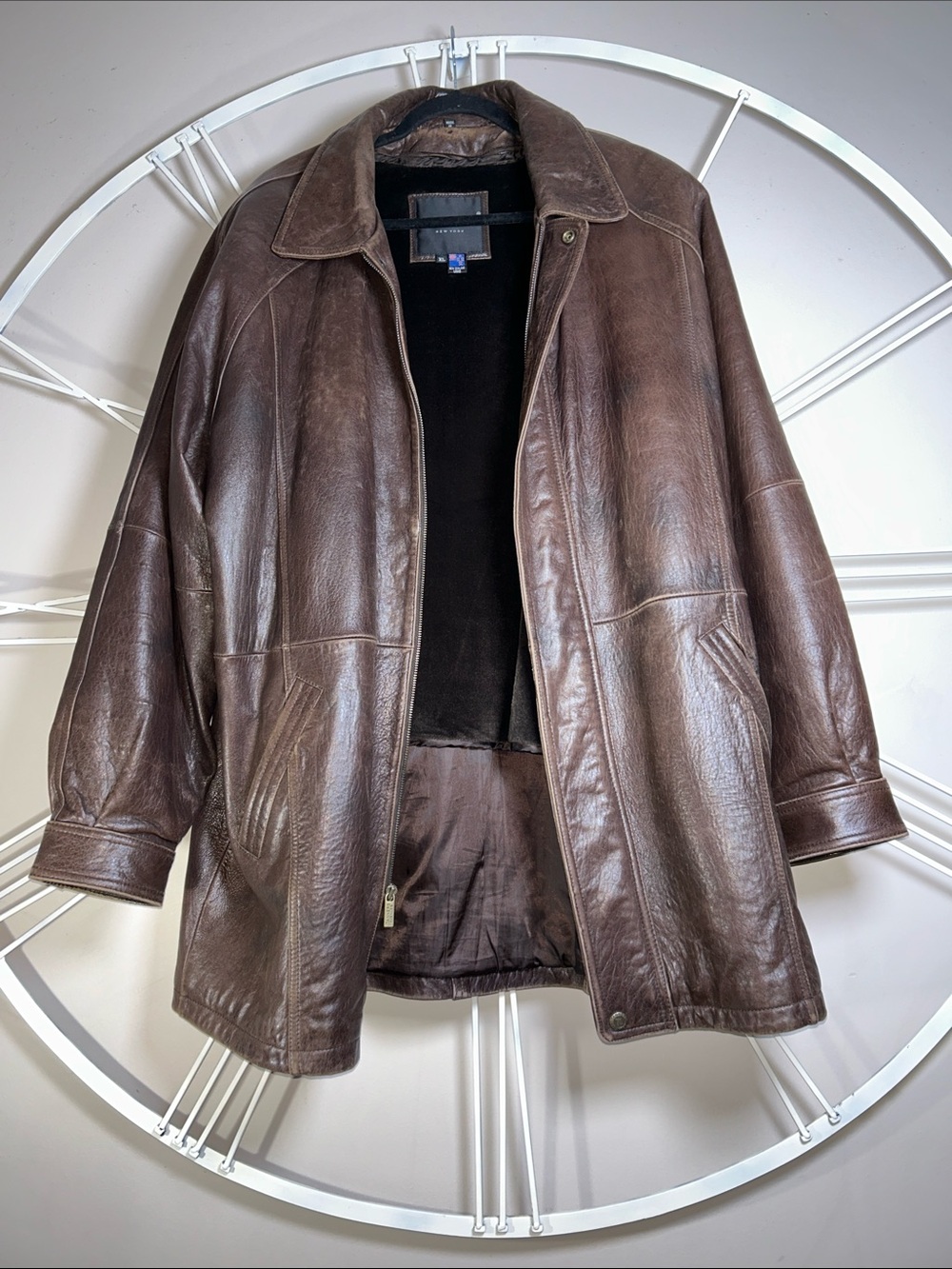 Men's Dark Brown Leather Car Coat Jacket - Classic Zip Coat